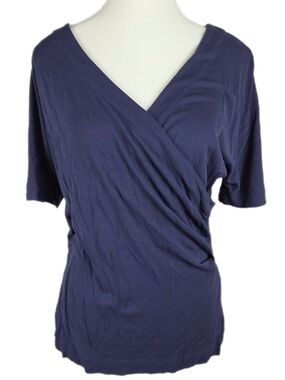 Vintage Max Mara Made In Italy Blue Rayon Faux Wrap Blouse